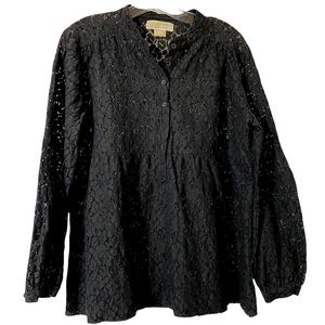 Michael Michael Kors Black Long Sleeve Lace Tunic Blouse Size Medium